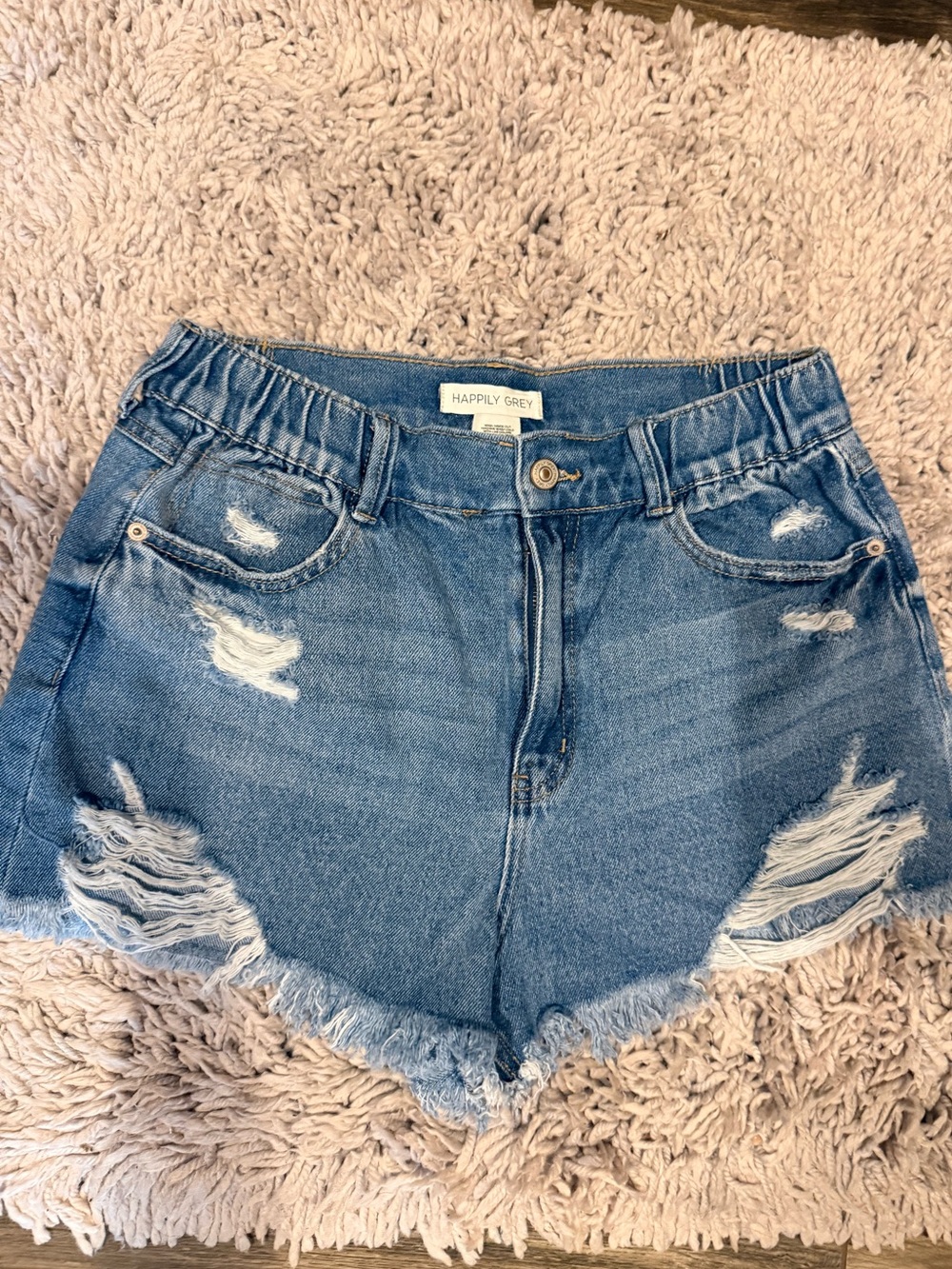 Happily Grey Women's Distressed Denim Jean Shorts - Blue